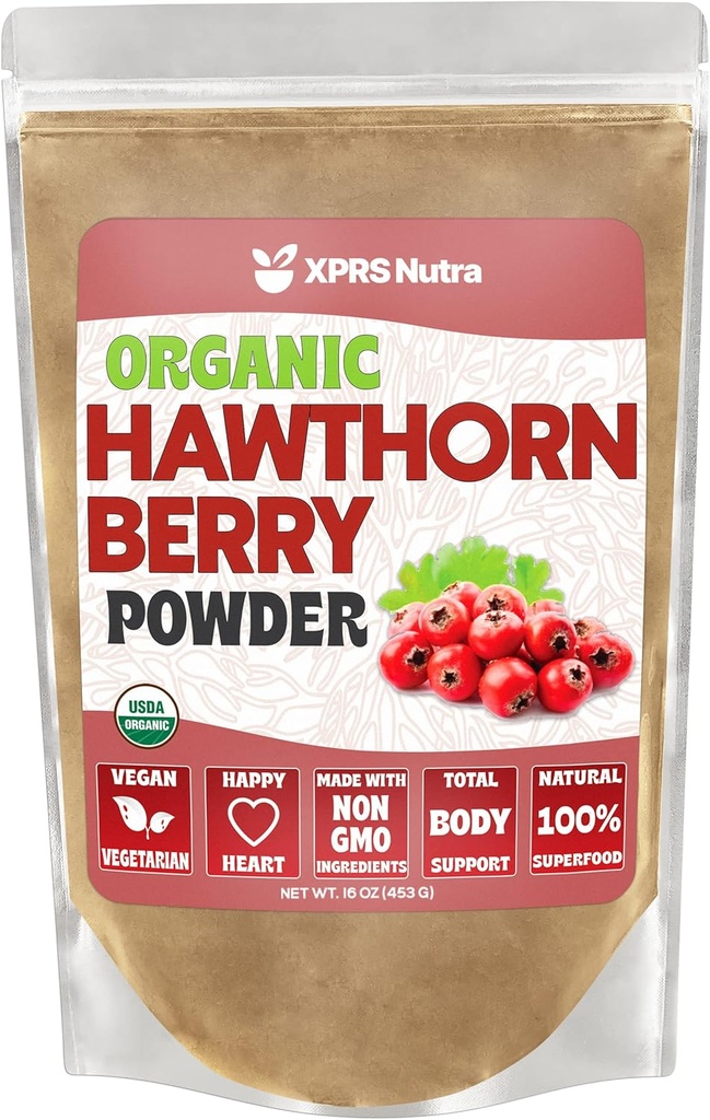 XPRS Nutra Organic Hawthorn Berry pulver - Premium USDA Organic Hawthorne Berry pulver for kardiovaskulær støtte - Vegan Vennlig Hearth Helse Supplement (16 Ounce)