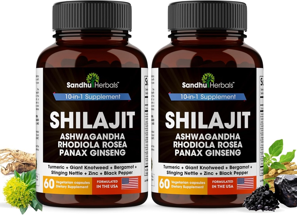 Shilajit ren Himalayan for menn og kvinner | 120 kapsler med Ashwagandha | høy styrke og energi supplement | bedre absorpsjon enn gummier | For ekstra kraft og utholdenhet | Combo med sjø Moss