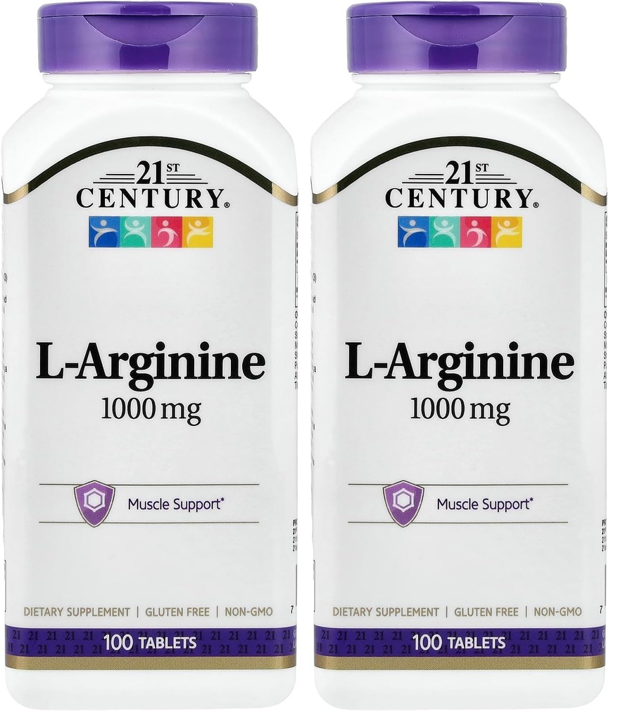 21. århundre L-arginin 1000mg, maksimal styrke 100 ea (pakke på 2)