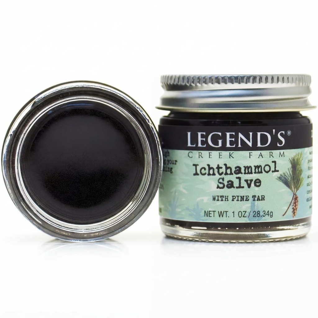 Legend's Creek Farm Herbal Salve - Healing Ointment med 20% Ichthammol Tegning Salve - Naturlig Balm for Stings, & Splinters - 1 oz - Håndlaget i USA (Ichthammol Pine Tar)
