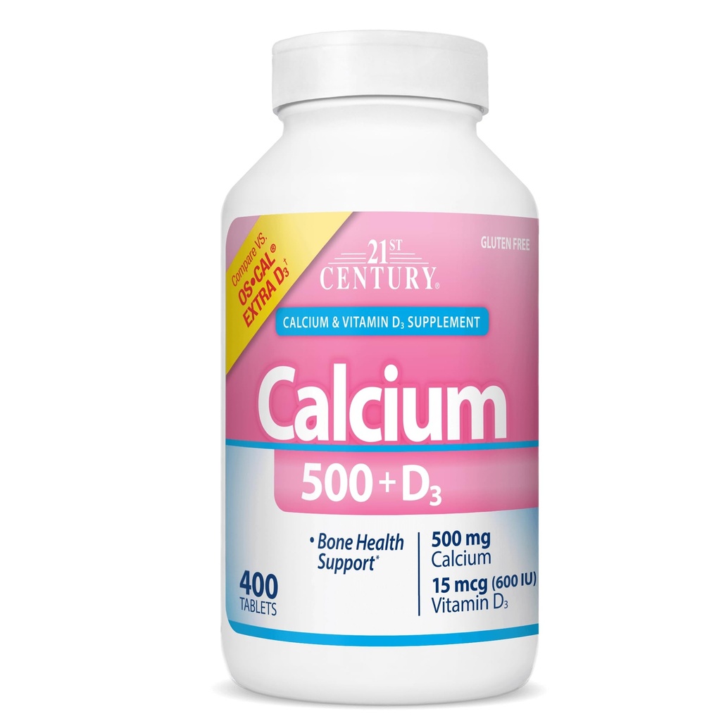21st Century Vitaminer Kalsium 500 Plus ekstra D Caplets, 400 telling