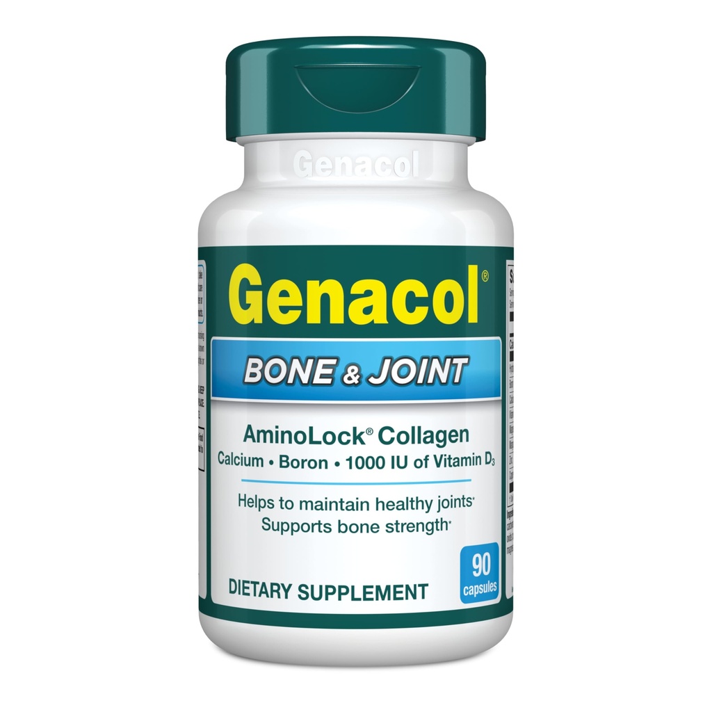 Genacol Bone & Joint – Kalsium, vitamin D3, bor og ultrahydrolysert kollagen, helsetilskudd, støtter bein styrke, 90 kapsler (30-dagers forsyning)