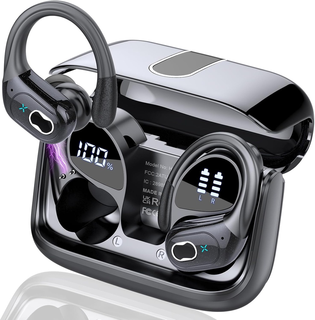Trådløse ørepropper 75hrs Bluetooth 5.4 Hodetelefon Sport, 2025 Bluetooth ørepropper Stereo dyp bass over øret Bud med øredobber, ENC støy som kansellerer mikrofon, IPX7 vanntett øretelefon for trening/kjøring