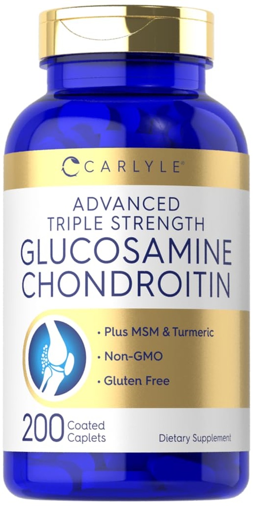 Carlyle Glucosamine Chondroitin MSM Turmeric | 4050 mg | 200 greve | Avansert trippel styrke Supplement | Ikke-GMO & Glutenfri