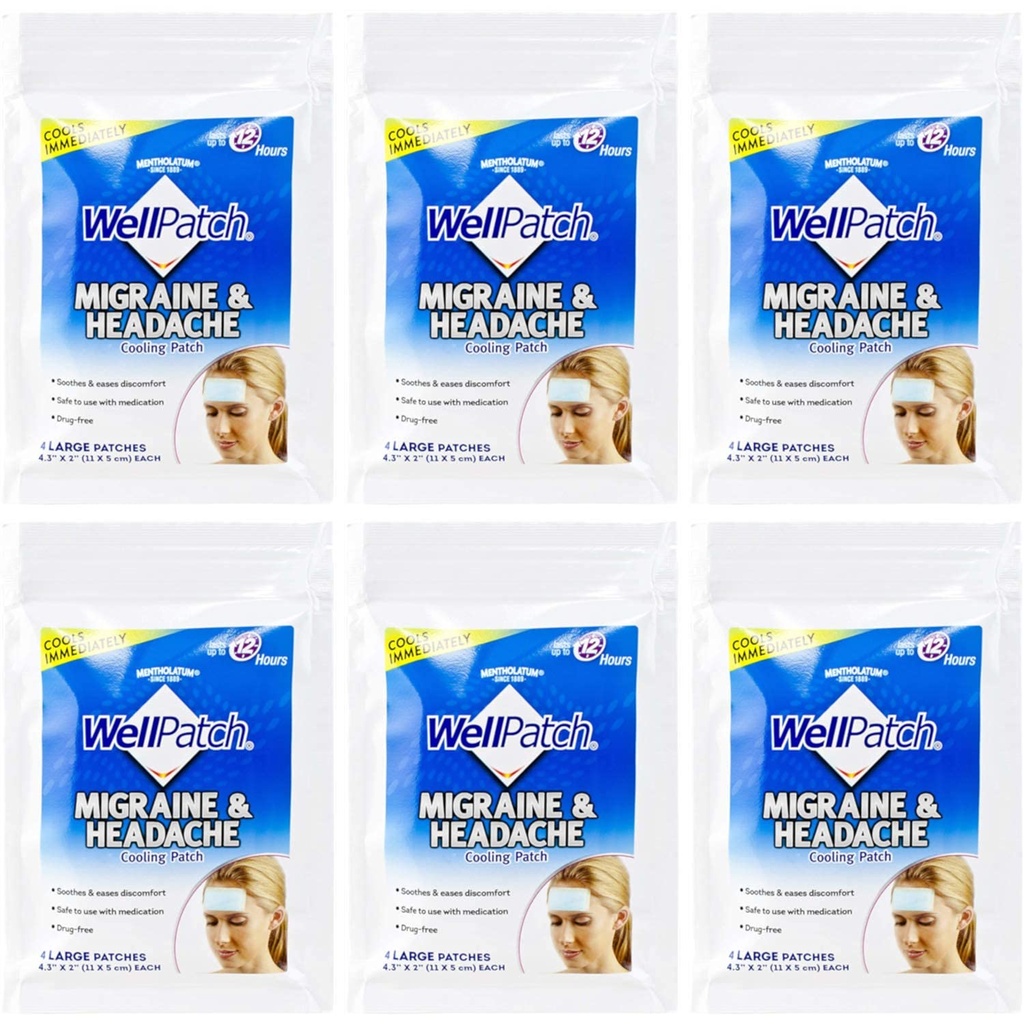 WellPatch Kjølehodepine Pads, Migraine 4 Pads i en pakke. (Pack of 6) = 24pads