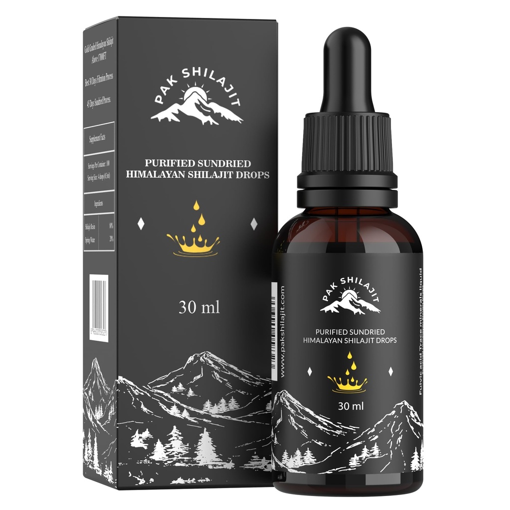 PakShilajit® Sun tørket Himalayan Shilajit flytende dråper, de fleste premium og organisk gull gradert Shilajit dråper over 17000FT (30ML pakke), rik på Fulvic Acid Humic Acid Natural Supplement