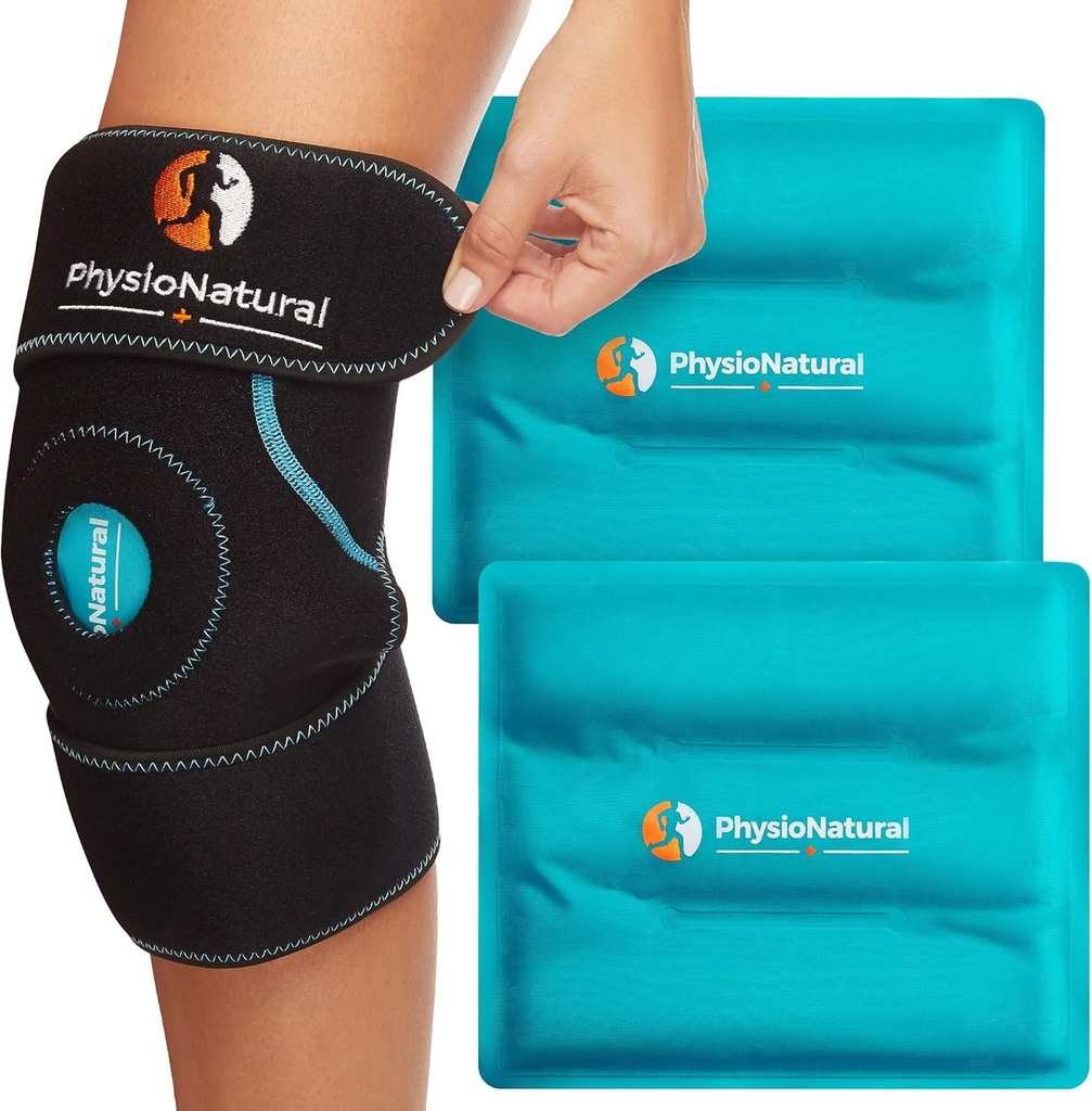 FysioNaturlig ispakke for knesmerter Relief, Reusable Gel Ice Wrap for benskader, heving, kne erstatning kirurgi, kalde kompress terapi for ledgikt, Meniscus Tear og ACL