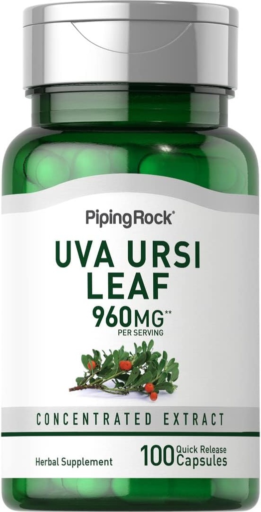 Piping Rock Uva Ursi Capsules | 960mg | 100 piller | Herb Leaf ekstrakt Supplement | Ikke-GMO, Glutenfri