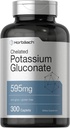 Horbäach Chelated Kalium Gluconate Supplement | 595 mg | 300 kapeller | Vegetarisk, ikke-GMO, Glutenfri