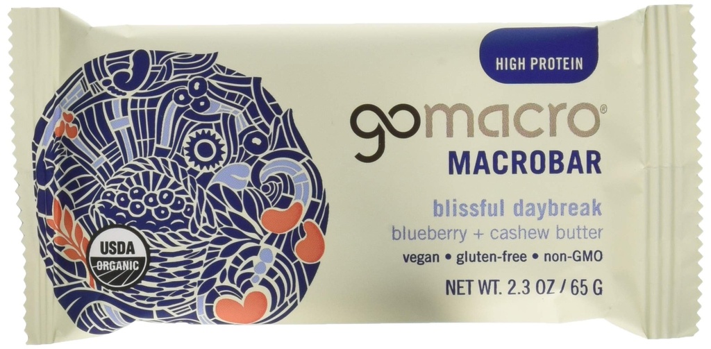 GoMacro Macrobar Organic Vegan Protein Bars - Blueberry + Cashew Butter (2.3 Ounce Bars (pakke med 12)