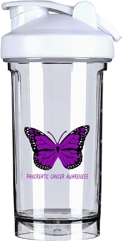 Pancreatic Cancer Awareness 18 Ounce Shaker Flaske Drikkemikser Leak-sikker Pre Workout Protein Rykker Måltid Replacering rister flasker 500ML/18 Oz Hvit &-1&-1