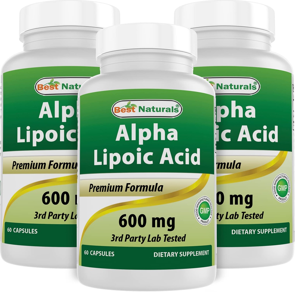 Best Naturals Alpha Lipoic Acid 600 mg 60 kapsler - ALA Kraftig antioksidant (60 greve (pakke på 3))
