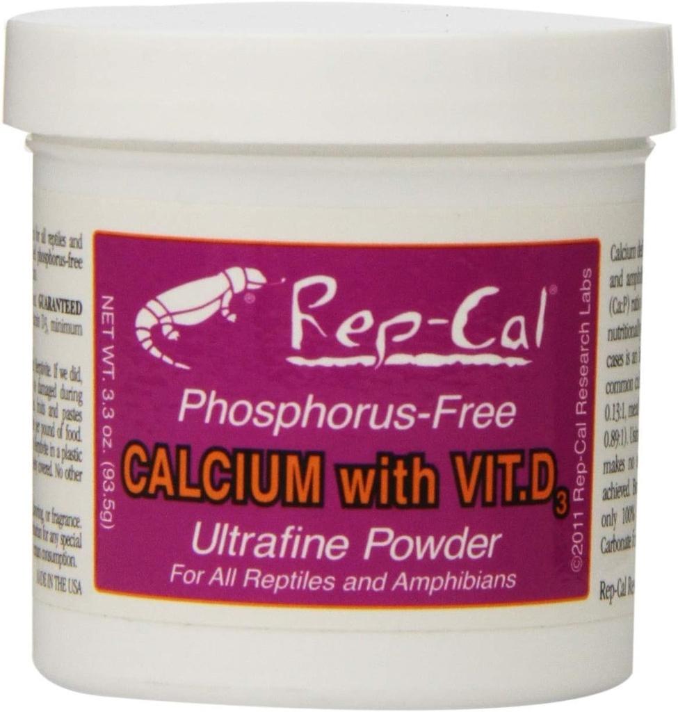 Rep-Cal Fosfor gratis kalsium med vitamin D3 - Ultrafin pulver 3.3 oz - Pakke med 6