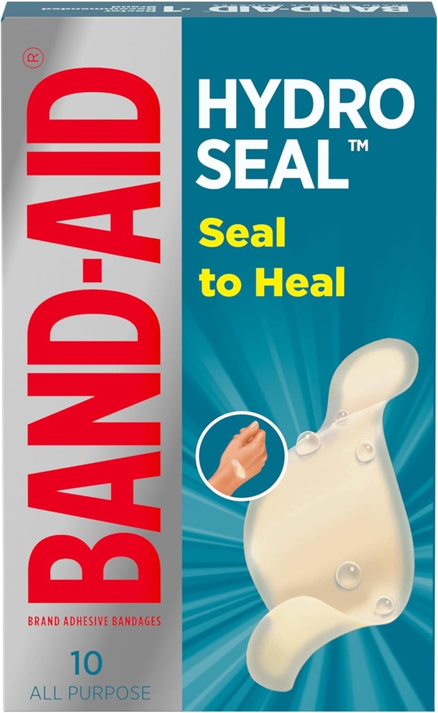BAND-AID merke Hydro segl vanntett bandasjer, Hydrokolloid Gel Patch for førstehjelp, raskere healing for små blemmere, Cuts & Scrapes, 10 greve