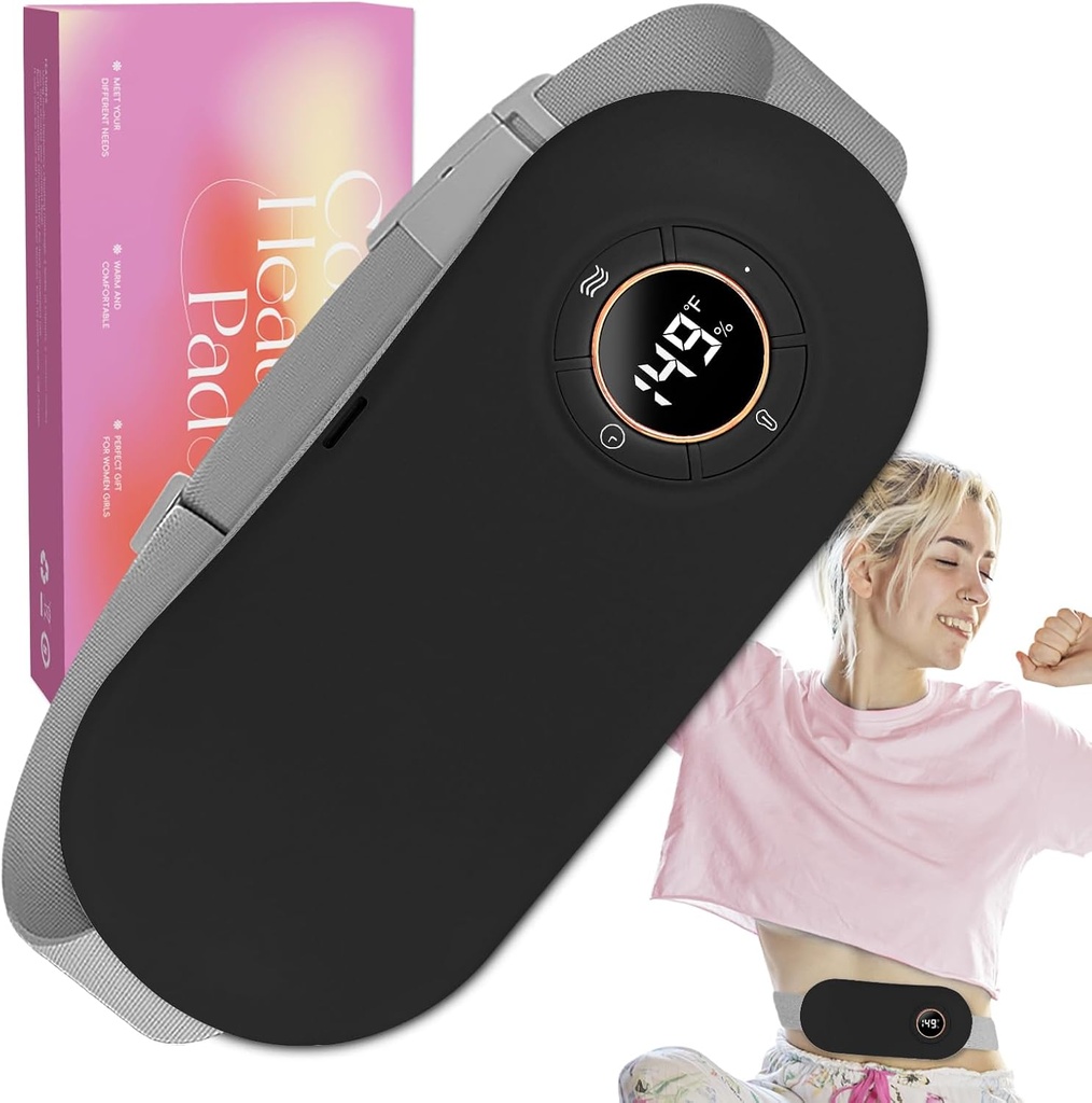 Varmepad for perioden Cramps 5000mAh - 6 Varmenivå og 6 Massasjemoduser - 3 Timer innstillinger, bærbare trådløse menstruasjonsoppvarming Pad gaver for henne, kvinner, jente og kone