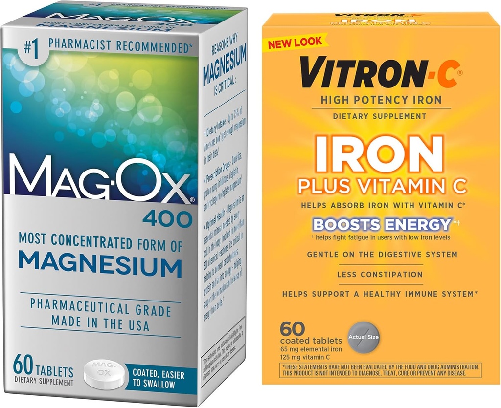 Vitron-C høy styrke jern Supplement, 60ct og Mag-Ox 400 Magnesium Mineral Supplement 60ct