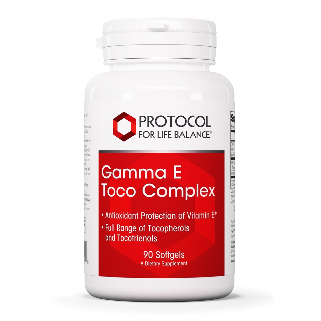 PROTOCOL FOR LIFE BALANCE Gamma E Toco Complex - Vitamin E 300mg - Antioksidant støtte - for kardiovaskulær helse og hjerne helse - med tokotrienoler - Halal & Dairy Gratis - 90 Softgels