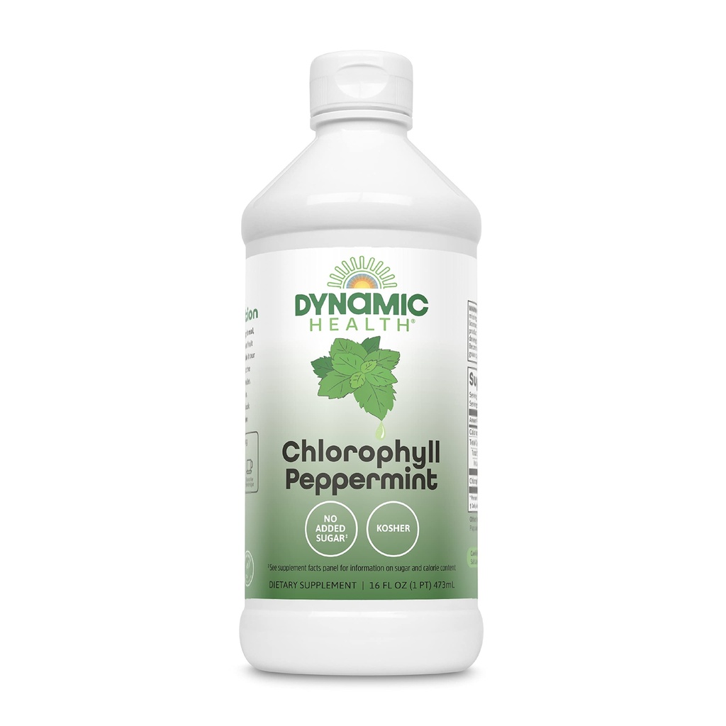 Dynamisk helse flytende klorofyll peppermynt 100 mg, natrium kobber klorofylliner med Alfalfa og Mulberry blader, plante rengjøring og deodorisering, Ingen tilsatt sukker, 16 Fl Oz