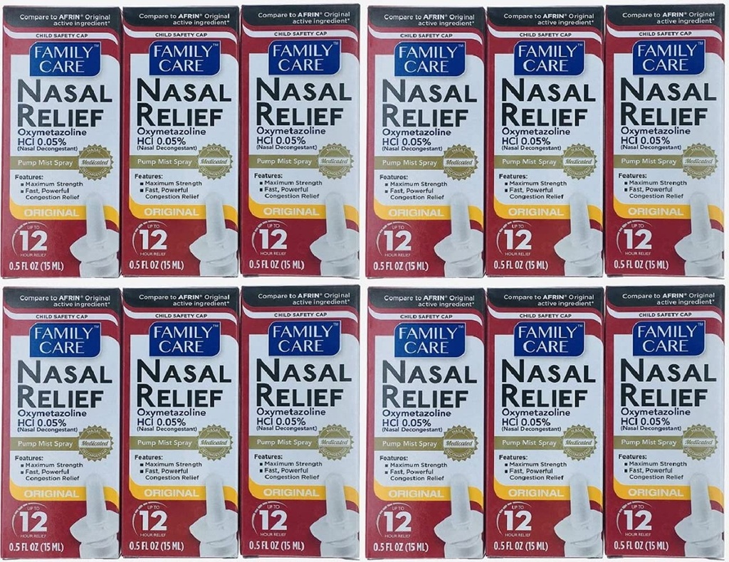 (12 pakke) Nasal relief Spray, 12 timer Pump Mist (Oxymetazolin HCL) 0.5 fl oz