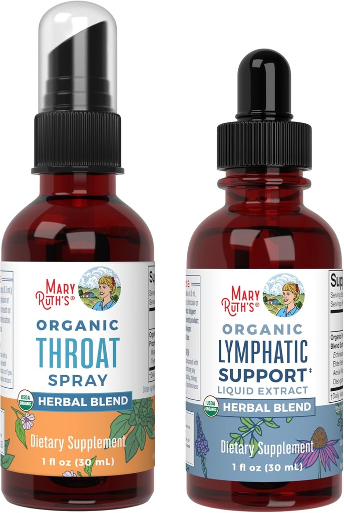 MaryRuth Organics Throat Spray (Uslavored) & Lymphatic Cleans Drops | USDA Organic, Clean Label Project Verifisert® | Vitaminer for Throat Relief, Immunitet og generelle helse | Vegan, Glutenfri, Ikke-G