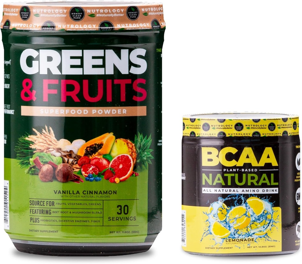 Nutrologi Grønner og frukter pulver-Naturlig laget Superfood, Vanilla kanel (30 serveringer) BCAA naturlig, plantebasert BCAA pulver, sitronade flavor (30 serveringer)
