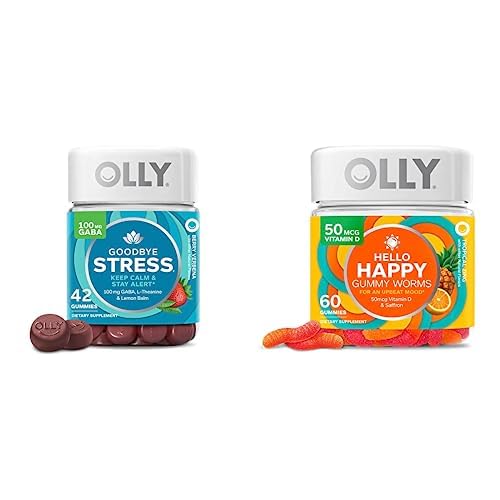 Olly farvel Stress og Hello Happy Gummy Starter Pack Bundle, Holde ro, Mood Support, 42 og 60 greve