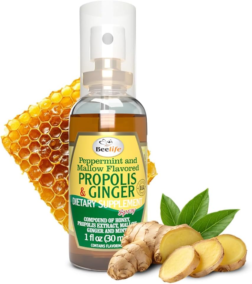 Beelife Propolis Throat Spray – Sotende Honning & Ginger Propolis - Naturlig immunstøtte & Sore Throat Relief, Antioksidanter, rik på flavonoider og artepillin C, Ingen sukker, Glutenfri - 1-Pack, 30ml