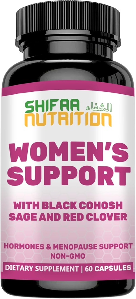 SHIFAA NUTRITION hormoner balanse & Menopause kosttilskudd for kvinner, Menopause Relief - Støtte for varme blits, Mood Swings w / svart cohosh & rød Clover Halal vitaminer, 30 serveringer