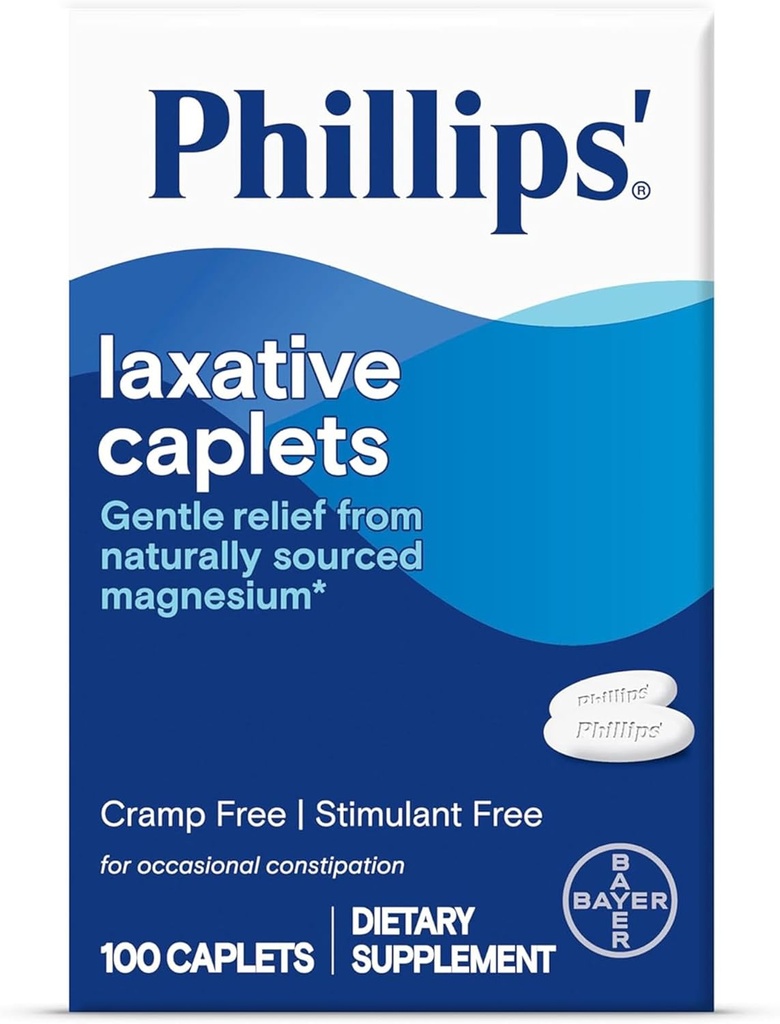 Phillips' Laxative Caplets, med naturlig kildet magnesium Supplement for gentle relief av anledningssykdom, krumpe og stimulerende gratis laxativer, 100 kapler