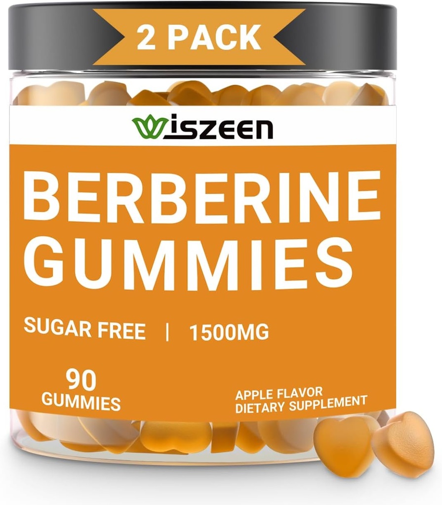 2 pakke Berberine Gummies, sukker gratis Berberine Supplement 1500 mg med Ceylon Cinnamon, Berberine Gummy for voksne
