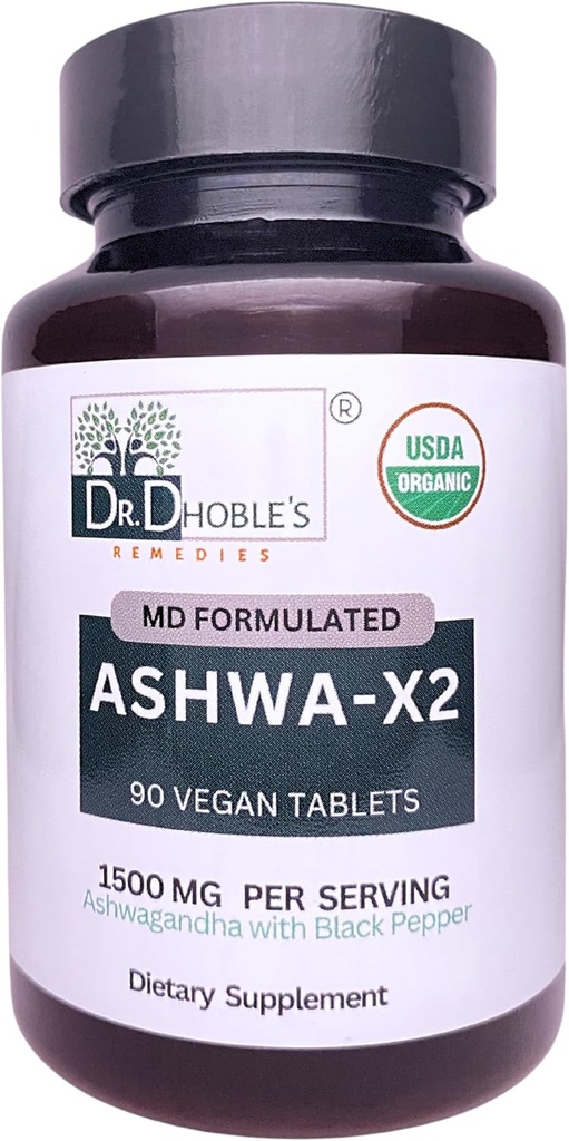 Ashwa X2, Md Formulerte Vegan Tabletter med naturlige ingredienser og svart pepper som øker biotilgjengelighet, 1500 mg, Ingen ekstrakt, USDA Økologisk