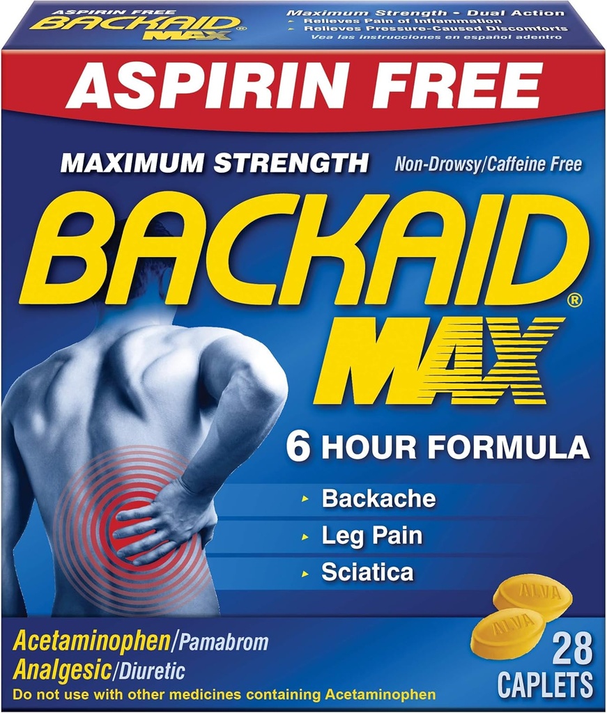 Baksiden Max Relief Caplets, 28 greve (Pack of 6)