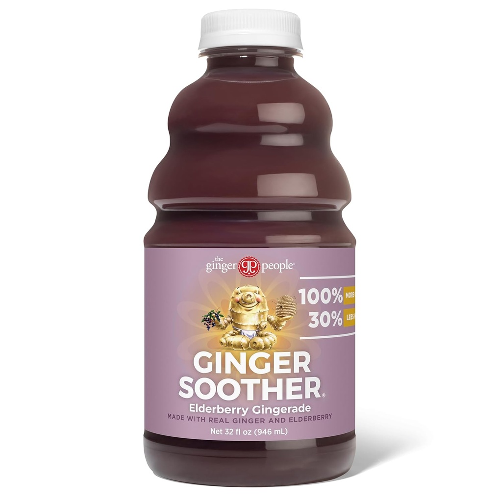 Ginger Soother Eldreberry Gingerade - Immunsupport, 30% Mindre Søt, Mer Ginger, Ekte enkle ingredienser, Nyt varme eller kalde - 32 Fl Oz flaske (pakke med 1)