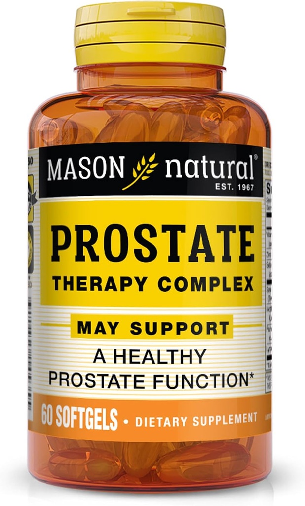 MASON NATURAL Prostate Therapy Complex med Sag Palmetto, Nettle Root & Pumpkin Seed Oil - støtter en sunn prostate funksjon*, 60 Softgels