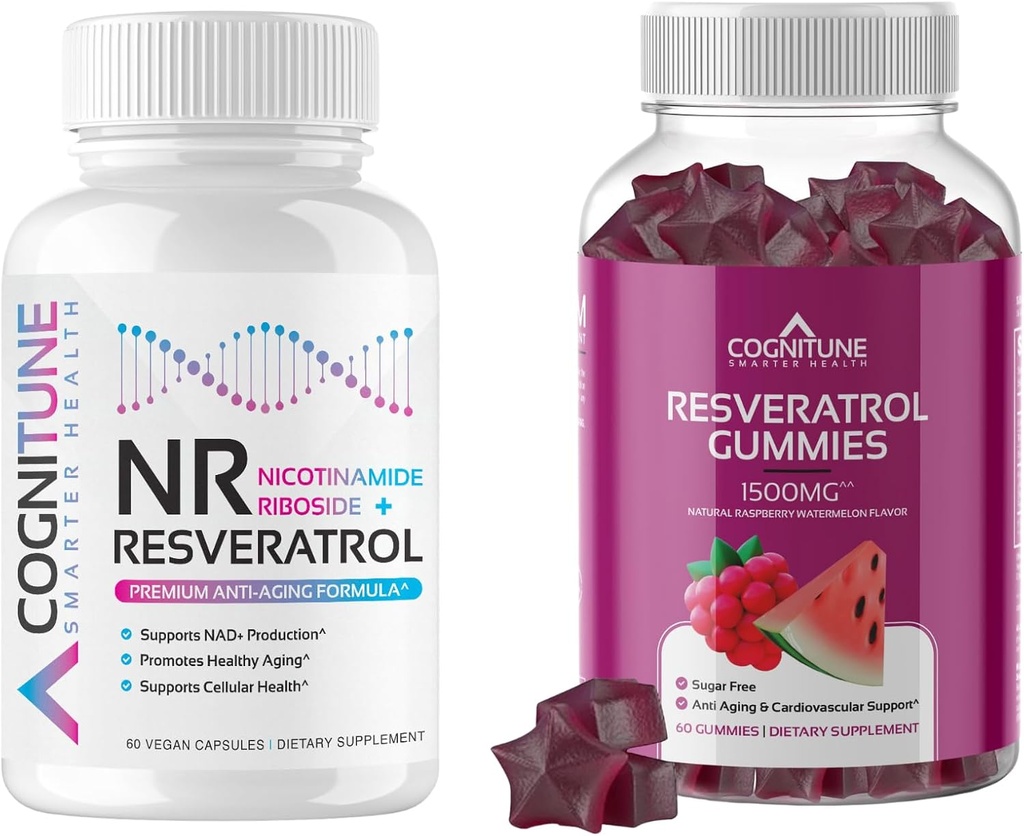 Sunn Aging Supplement Bundle - Nikotinamid Ribsoside Complex og Resveratrol Gummies - 5-i-1 Anti Aging Formula Plus Resveratrol Gummies