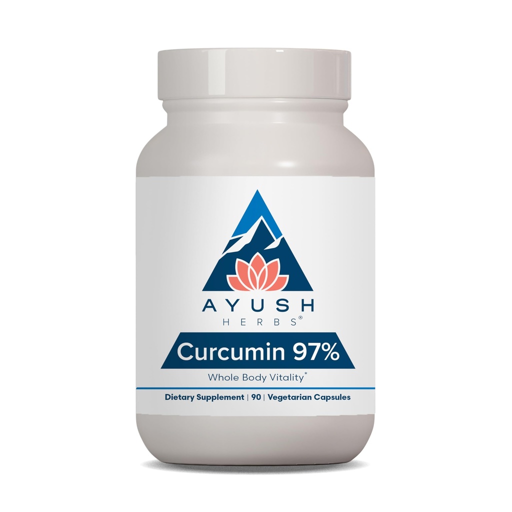 Ajush Herbs Curcumin 97% - Curcumin kosttilskudd, Premium Turmeric Root Supplement, Curcuminoids for kvinner og menn, voksne, Premium felles støtte, styrke og vitalitet - 90 Vegetariske kapsler (1 count)