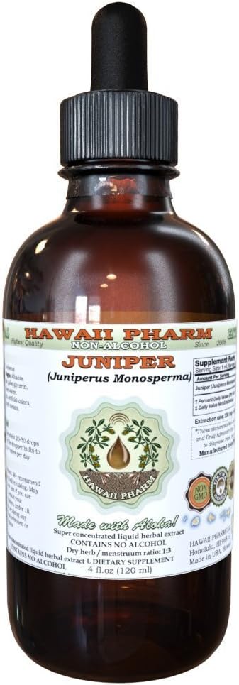 Juniper alkohol-fri flytende ekstrakt, organisk Juniper (Juniperus Monosperma) tørket Berry Glycerite Hawaii Pharm Naturlig Herbal Supplement 4 oz