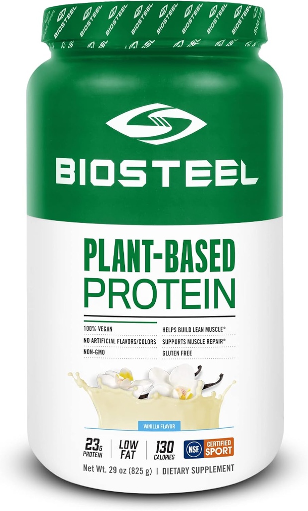 BioSteel Vegan Protein pulver - Vanilla, NSF for sport, 1,8 lbs, 22g Protein, 25 Serveringer - Plant Basert Protein pulver med brun ris, era og pumpefrø - Premium Plante Protein pulver