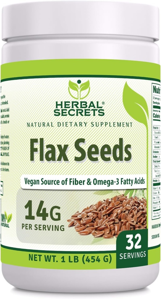 Herbal hemmeligheter organiske hele flaksfrø Supplement | 14 G Per Serving | Raw Vegansk | Ikke-GMO | Glutenfri | Laget i USA (1 Pack, 1 Lb)