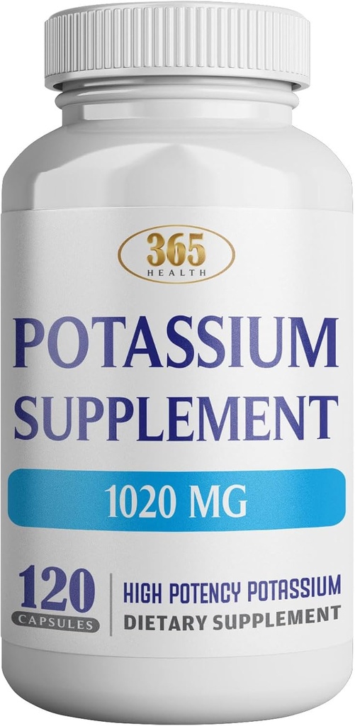 365 Helse Kalium Supplement 1020 mg  Potassium Kalium Bikarbonat | Ikke-GMO | Glutenfri | Laget i USA | 120 vegetariske kapsler