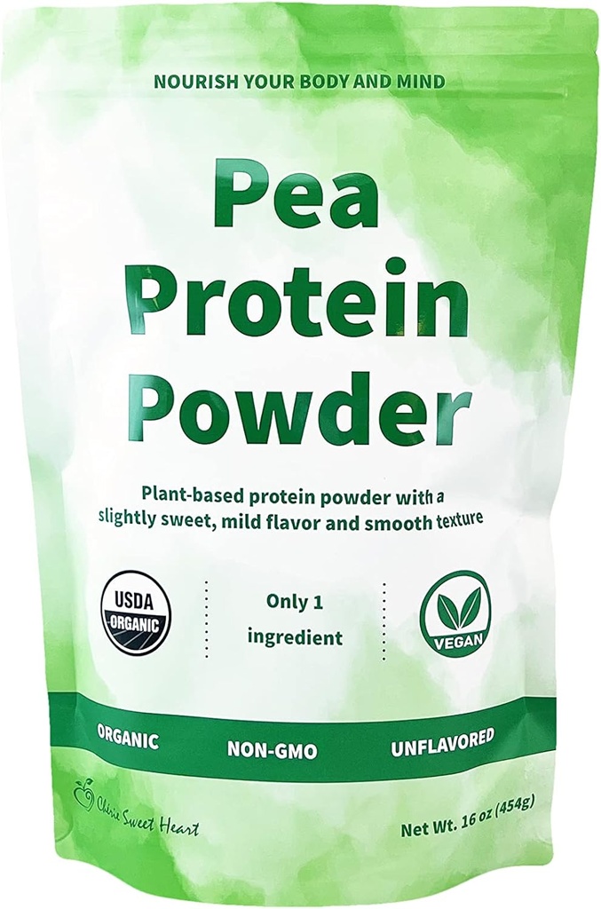 Cherie Sweet Heart Organic Pea Protein pulver 1 lb, 100% ikke-GMO, Dairy-Free, keto-vennlig, Glutenfri, Soya-fri, Plantebasert Protein