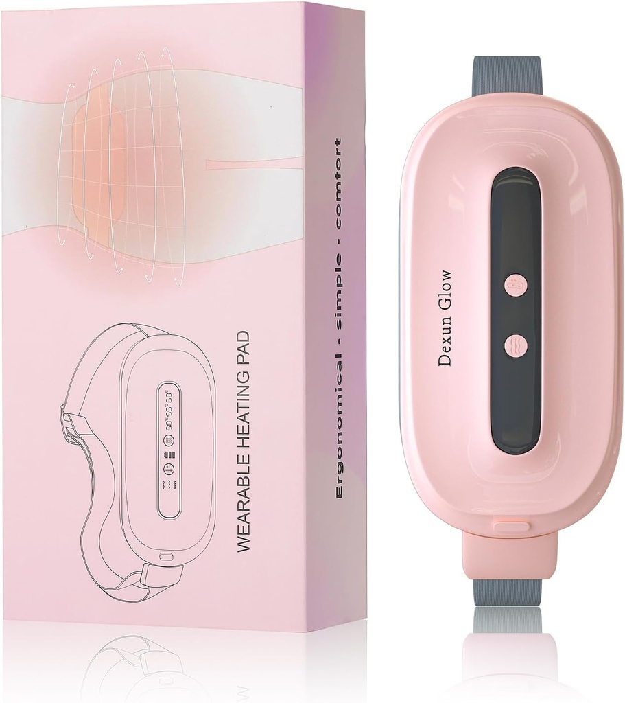 Oppvarmingspad for periodekramper, bærbar trådløs oppvarmingspad med 3 varmenivå og 3 massemoduser, morsdagsgaver til mamma kone datter, rosa
