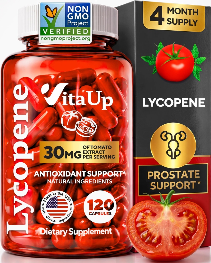 Lycopen Supplements for menn - USA laget prostata Supplements for menn med naturlig tomat ekstrakt - Ikke-GMO Lycopen Supplement for prostata, hud og antioksidant støtte - 120 Tell