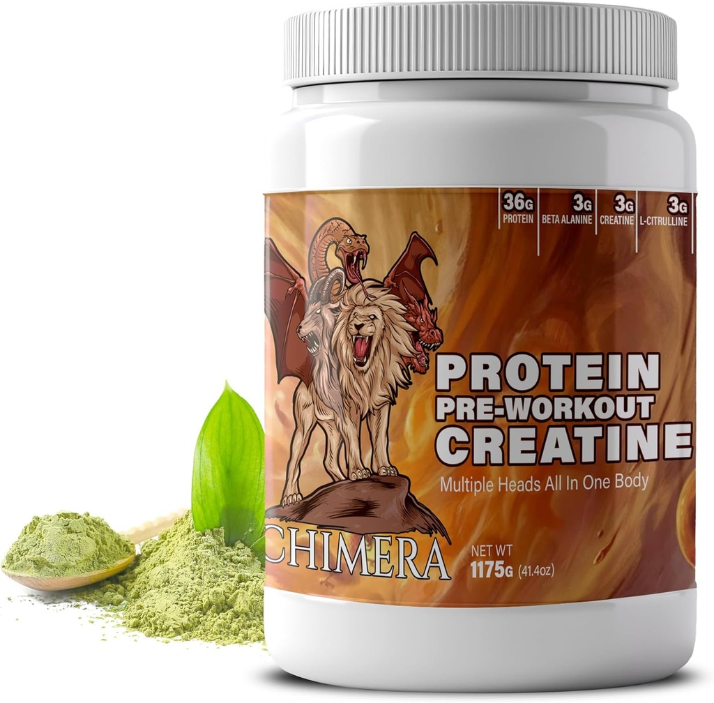 CHIMERA All-in-One Protein & Pre-Workout pulver - 36g Protein, 3g Kreatin, Ikke-GMO, Sukkerfri, Lav Natrium, Naturlig Koffein fra Matcha, Ingen kunstige Flavors