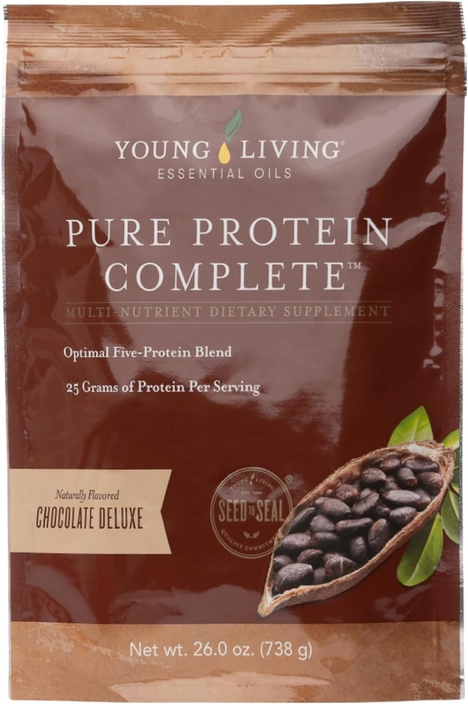 Young Living Pure Protein Komplett Sjokolade Deluxe, 26.0 oz-støtte for Lean Muscle og Post Workout Recovery med essensielle oljer og probiotika for Fitness