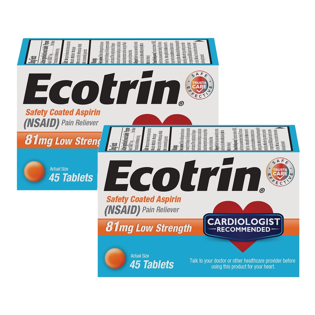 Ecotrin Lav styrke Safety Coated Aspirin, NSAID 81 mg, 45 count (2 Pack)
