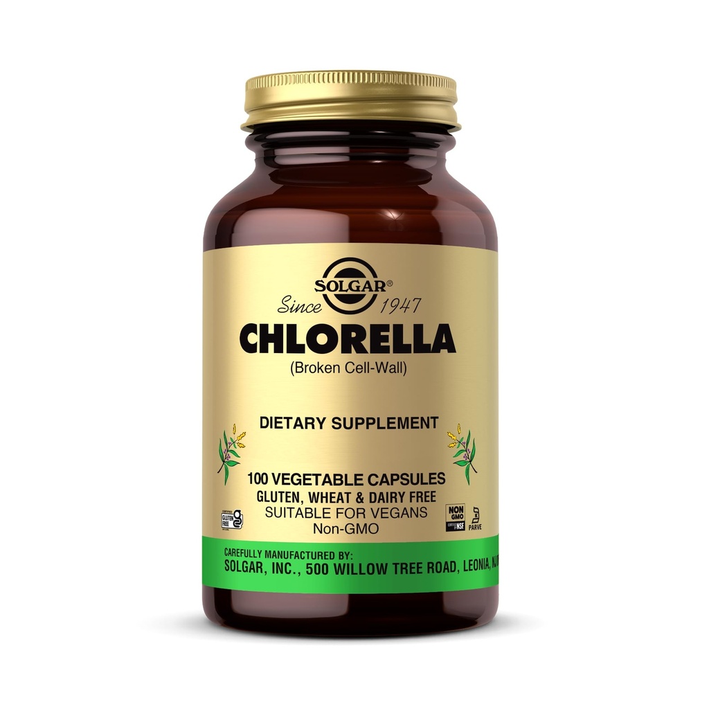 Solgar Klorella - 100 Grønnsaker Kapsler - Maksimal absorpsjon - Ikke-GMO, Vegan, Glutenfri, Kosher - 100 Serveringer