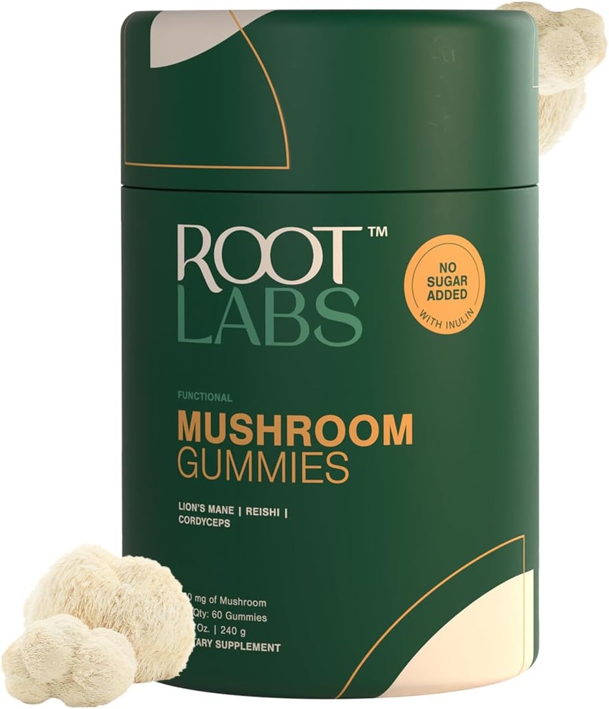 Mushroom Gummies | Ingen lagt sukker | Lions Mane, Reishi, Cordyceps | Naturlig Mushroom Blande | Ikke-GMO | Plantebasert | 300 mg | 60 Gummies