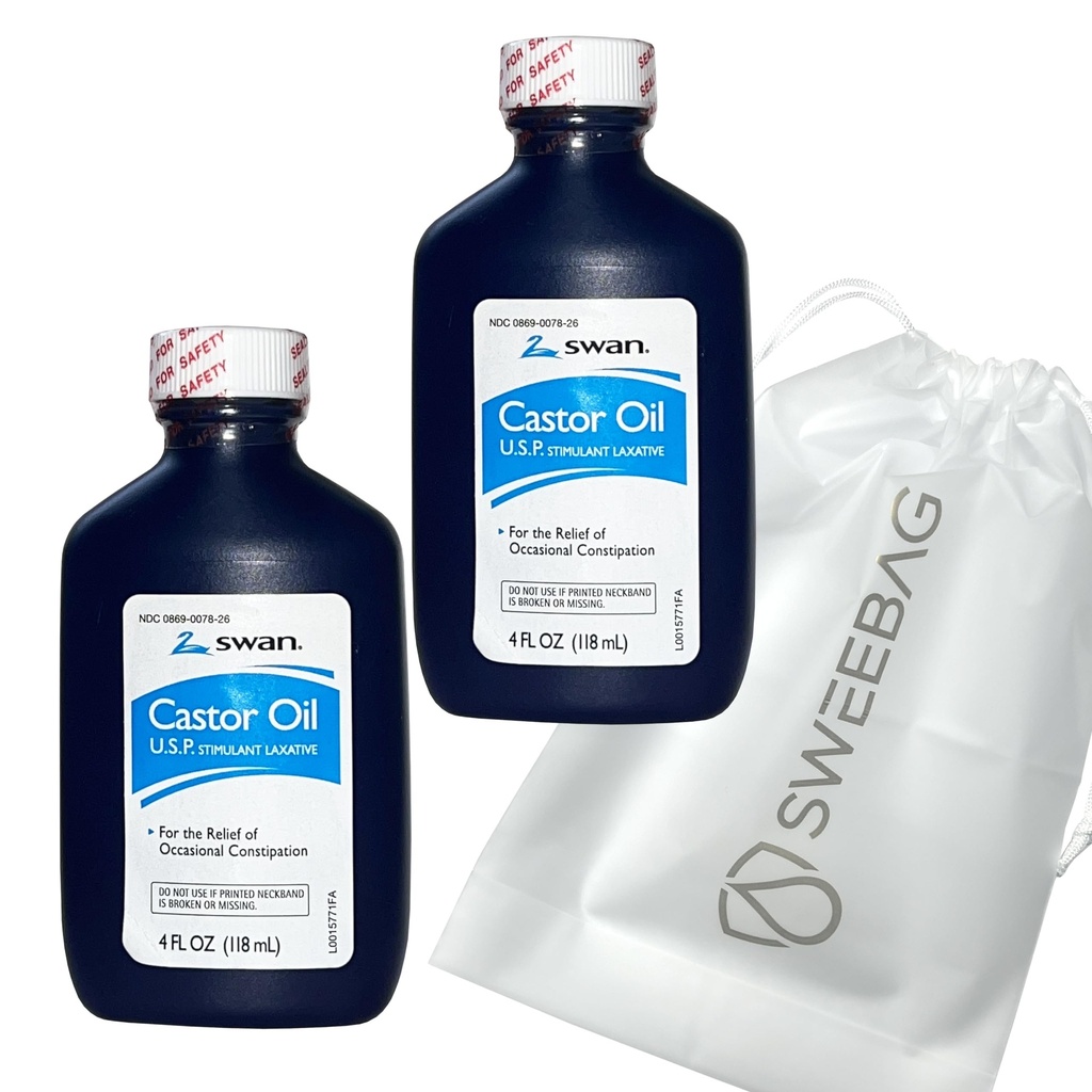 SWAN Castor Oil USP 100% stimulerende Laxativ for relief av anledningsfall 4 Fl Oz (pakke med 2) Plus veske sterk og vanntett