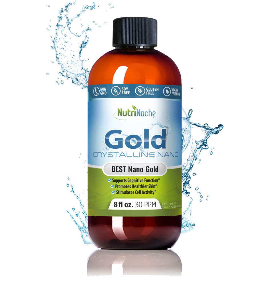Colloidal Gold Liquid Organic Supplement av Nutrinoche - 100% ren Nano Gold Mineral - støtter mental klarhet, fokus og avslapning - 8 oz flaske - Vegan, Glutenfri - Crystalline - 30 ppm